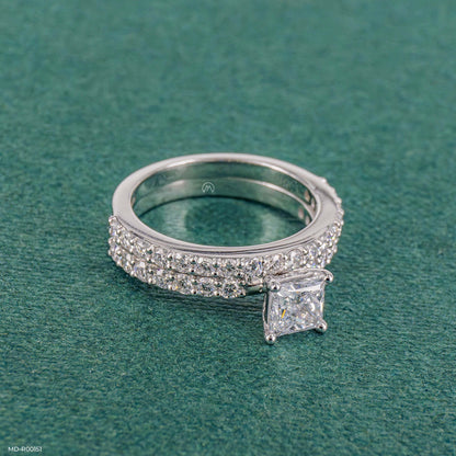 "Princess Cut Moissanite Engagement Ring with Eternity Band – VVS D-Color 925 Sterling Silver Bridal Ring Set for Women"