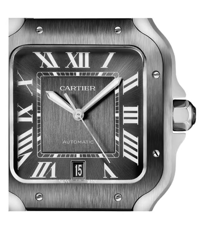 "Car Santos de Cartier Medium Model 35.1mm Gray Dial Stainless Steel Luxury Watch – Swiss ETA Automatic Movement 1:1 Super Clone Replica"