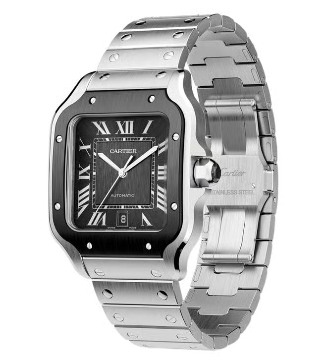 "Car Santos de Cartier Medium Model 35.1mm Gray Dial Stainless Steel Luxury Watch – Swiss ETA Automatic Movement 1:1 Super Clone Replica"