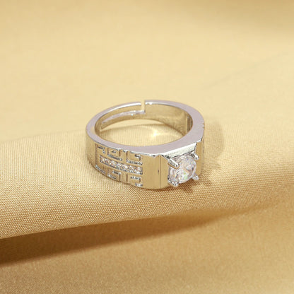 "Artificial Everlasting Solitaire Engagement Ring for Women | Elegant Gold-Plated American Diamond Adjustable Jewelry"
