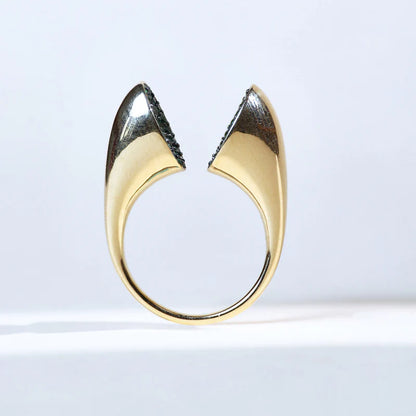 Double Emerald and Moissanite Open Ring – Pear Cut Gemstones with Natural Pave in 925 Sterling Silver | Unique Statement Ring for Women by Evie