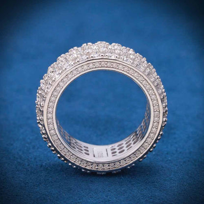 "Moissanite 3-Row Cluster Band Ring – Iced Out VVS D-Color 925 Sterling Silver Statement Jewelry for Men & Women"