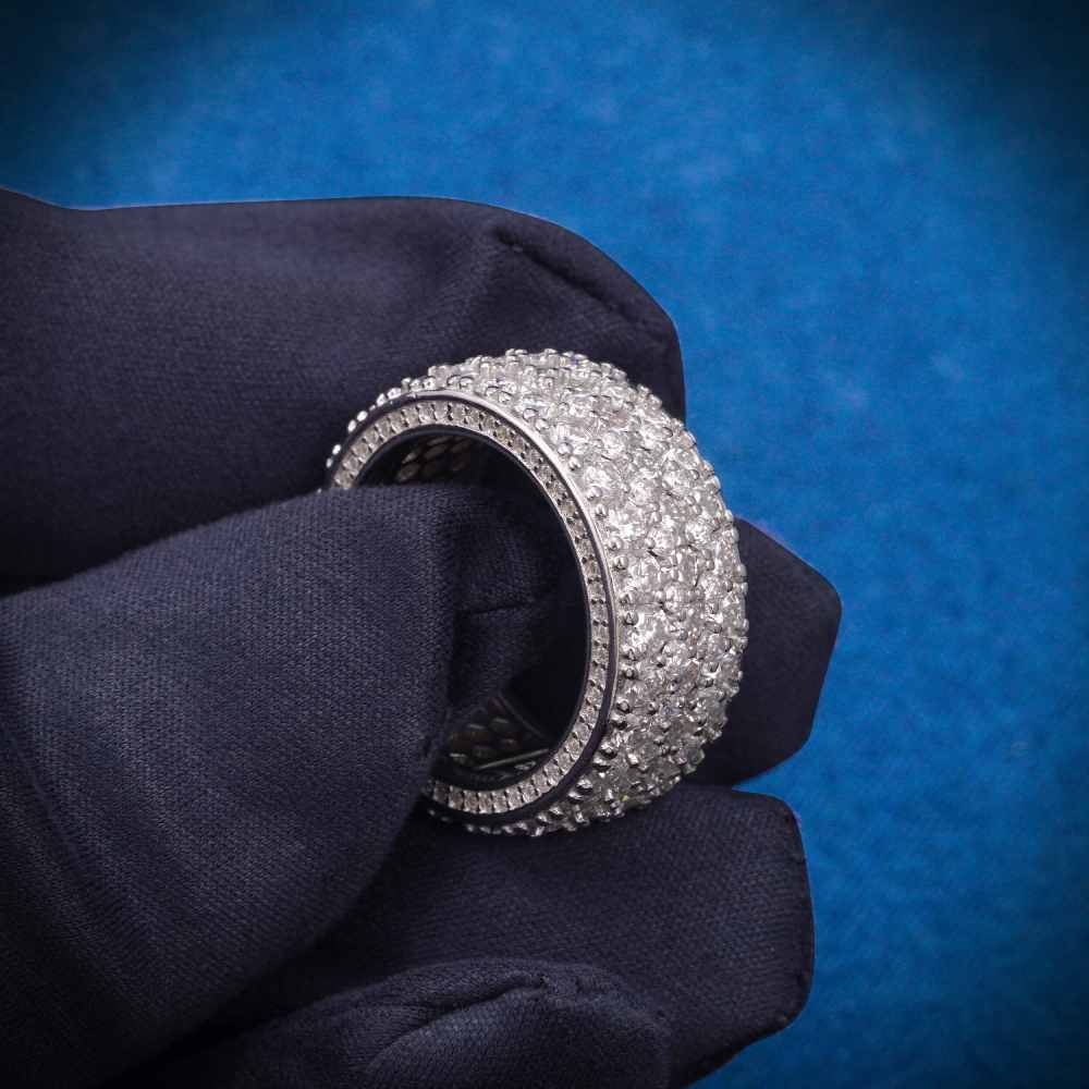 "Moissanite 3-Row Cluster Band Ring – Iced Out VVS D-Color 925 Sterling Silver Statement Jewelry for Men & Women"
