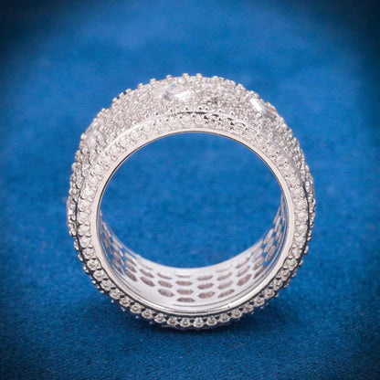 "Moissanite 7-Row Emerald Cut Ring – Iced Out VVS D-Color 925 Sterling Silver Wide Band Statement Ring for Men & Women"