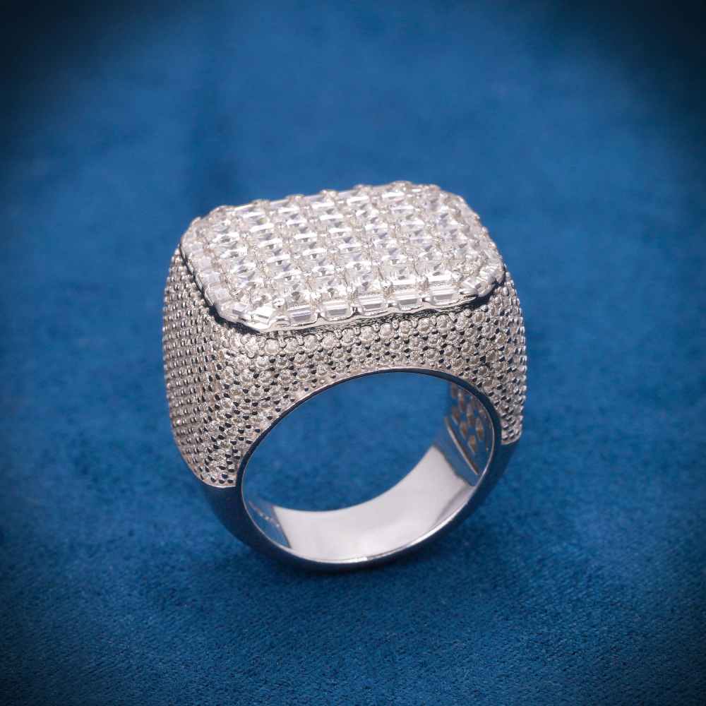 "Moissanite 8-Row Princess Cut Ring – Iced Out VVS D-Color 925 Sterling Silver Wide Band Statement Ring