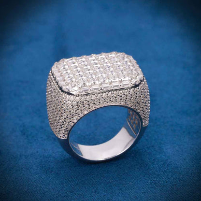 "Moissanite 8-Row Princess Cut Ring – Iced Out VVS D-Color 925 Sterling Silver Wide Band Statement Ring