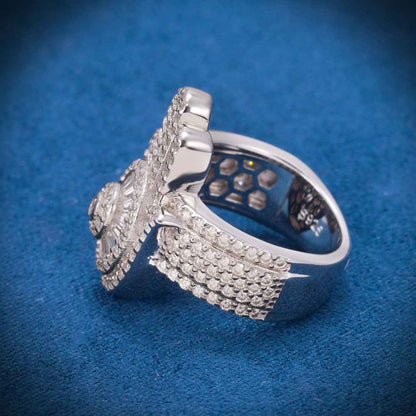 "Moissanite Baguette Hamsa Hand Ring – Iced Out VVS D-Color 925 Sterling Silver Protective Statement Jewelry"
