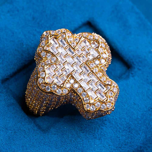 "Moissanite Fleur Cross Ring for Men – Iced Out 925 Sterling Silver Gothic Style Statement Jewelry"