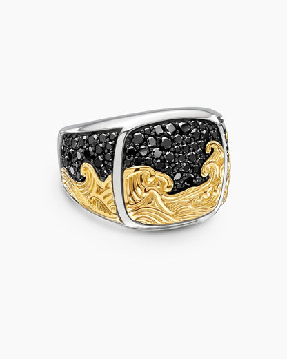 Round Moissanite Dog Tag Waves Men’s Wedding Ring – Real 925 Sterling Silver | Unique Ocean-Inspired Statement Jewelry for Him