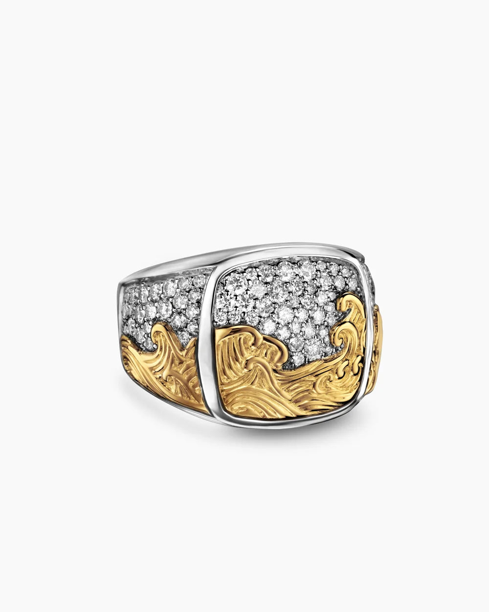 Round Moissanite Dog Tag Waves Men’s Wedding Ring – Real 925 Sterling Silver | Unique Ocean-Inspired Statement Jewelry for Him
