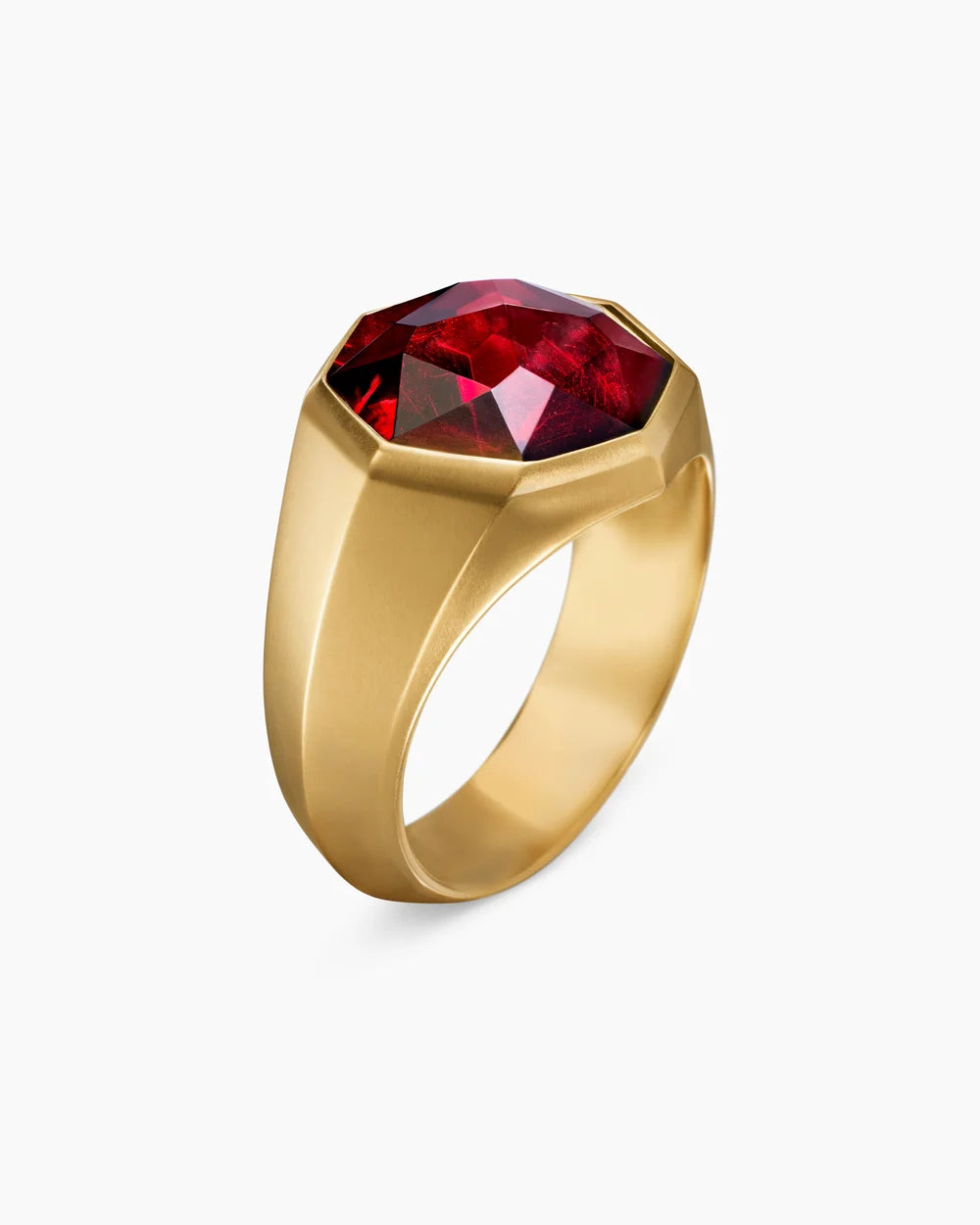 Natural Ruby & Moissanite Men’s Ring – Gold Plated 925 Sterling Silver Signet Ring | Ruby Engagement Ring for Him | Bold Luxury Gift