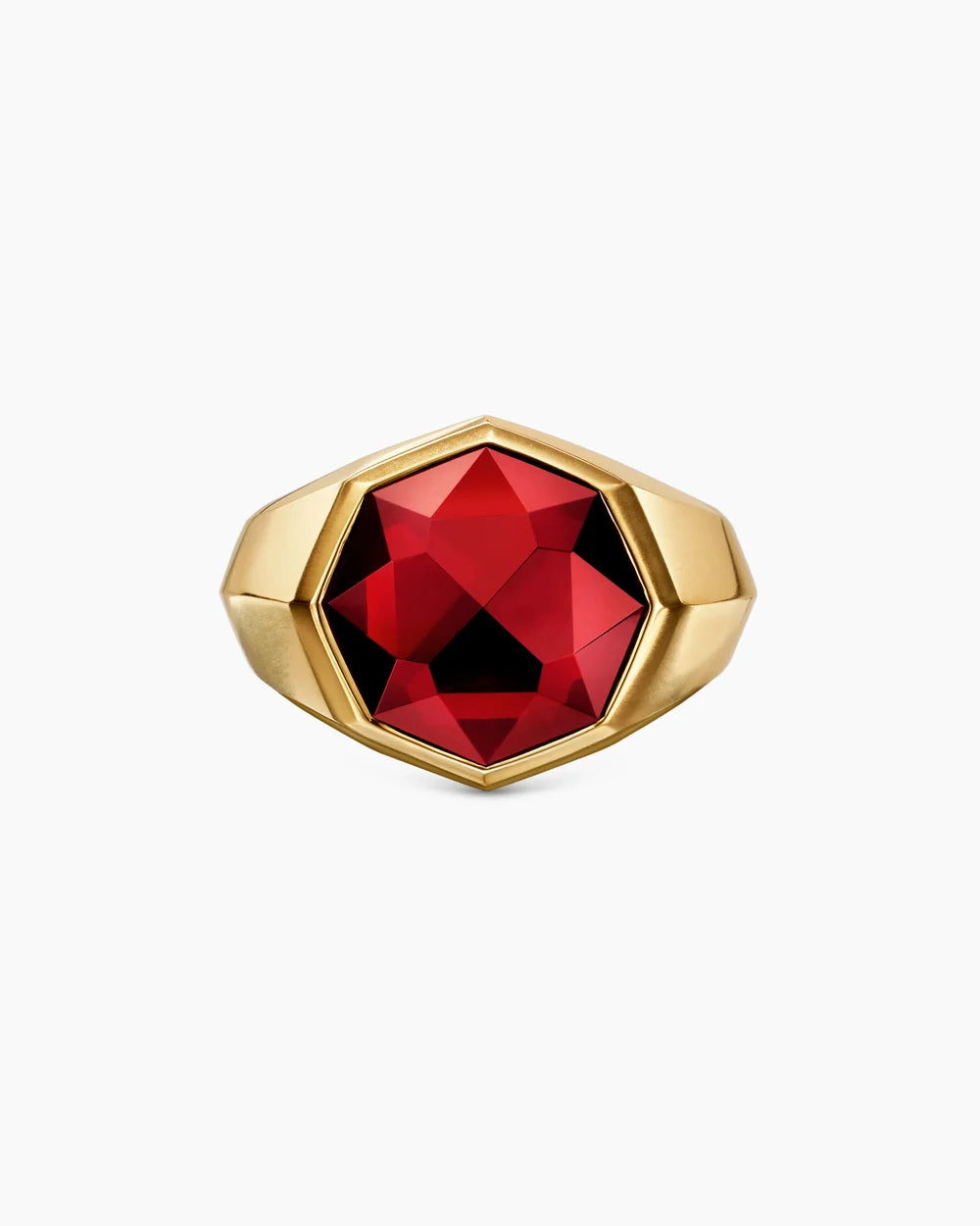 Natural Ruby & Moissanite Men’s Ring – Gold Plated 925 Sterling Silver Signet Ring | Ruby Engagement Ring for Him | Bold Luxury Gift