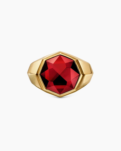 Natural Ruby & Moissanite Men’s Ring – Gold Plated 925 Sterling Silver Signet Ring | Ruby Engagement Ring for Him | Bold Luxury Gift
