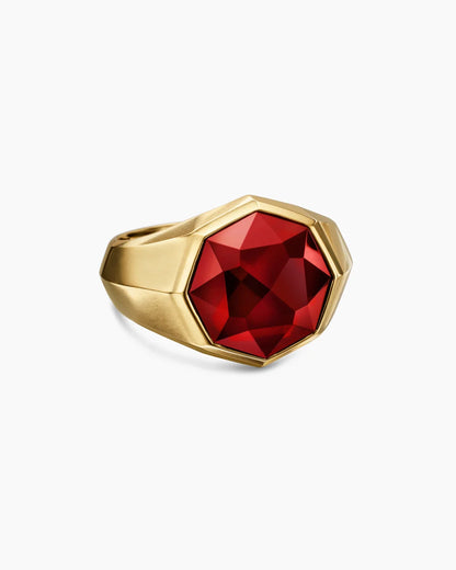 Natural Ruby & Moissanite Men’s Ring – Gold Plated 925 Sterling Silver Signet Ring | Ruby Engagement Ring for Him | Bold Luxury Gift
