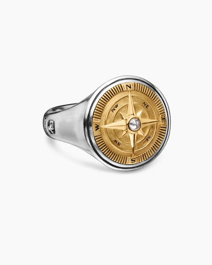 Men's North Star Moissanite & Black Zircon Signet Ring – Handmade 925 Sterling Silver Ring | Unique Silver Jewelry & Anniversary Gift for Him