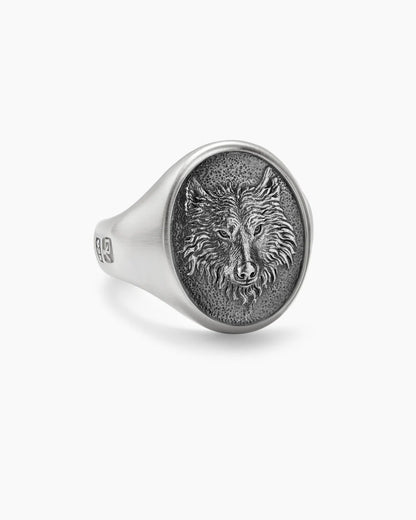 Sterling Silver Alpha Wolf Moissanite Ring – Gothic Pinky Biker Ring for Men | Oxidized 925 Silver Jewelry | Rugged Gift for Him