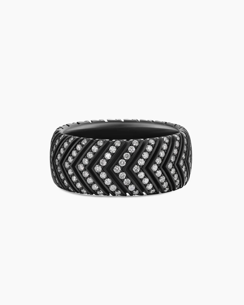 Men’s Chevron Chunky Moissanite Band Ring – Brutalist Geometric Oxidized 925 Silver Wedding or Promise Ring for Him