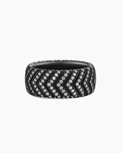 Men’s Chevron Chunky Moissanite Band Ring – Brutalist Geometric Oxidized 925 Silver Wedding or Promise Ring for Him