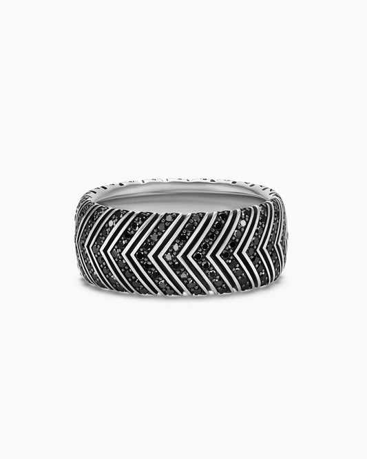 Men’s Chevron Chunky Moissanite Band Ring – Brutalist Geometric Oxidized 925 Silver Wedding or Promise Ring for Him