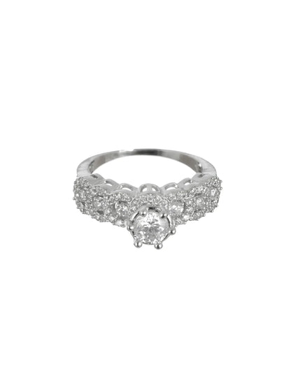 "Priyaasi Artificial Solitaire Ring for Women | Silver-Plated American Diamond Adjustable Finger Ring"