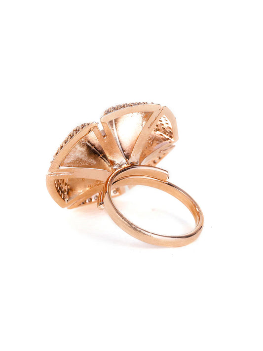 "Artificial American Diamond Floral Ring for Women | Rose Gold Plated Elegant Adjustable Finger Ring"