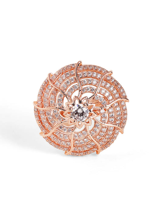 "Artificial Geometric American Diamond Ring for Women | Rose Gold Plated Adjustable Finger Ring – Stylish Party Wear Jewelry"
