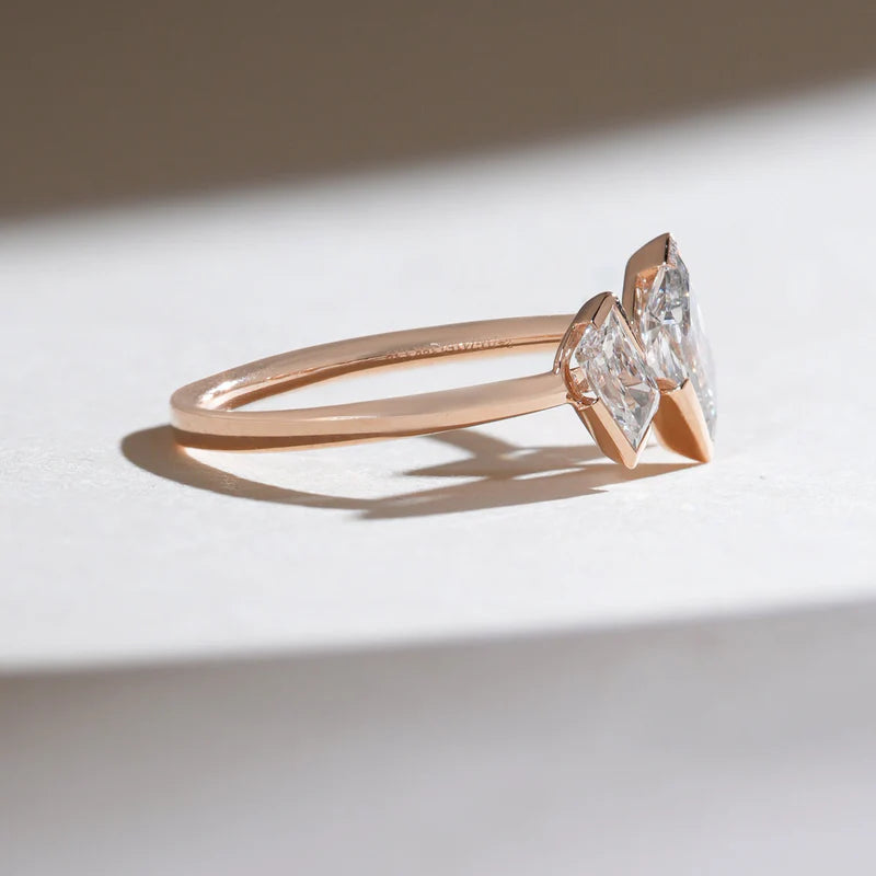 Quad Kite Shape Moissanite Solitaire Ring – Geometric Diamond-Look Engagement Ring for Women in 925 Sterling Silver