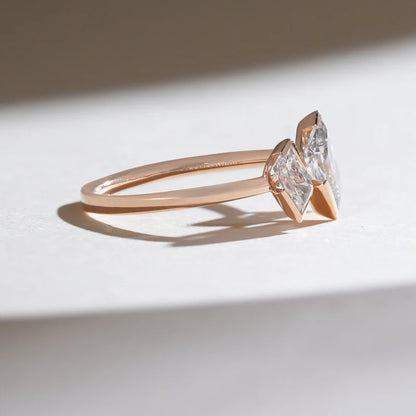 Three Stone Radiant Cut Moissanite Ring – Modern Rose Gold Bezel Set 925 Sterling Silver Statement Ring for Women