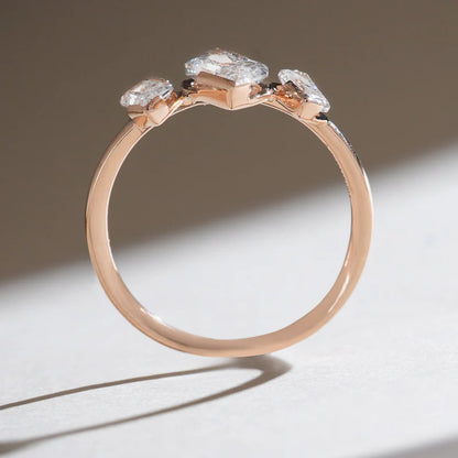Three Stone Radiant Cut Moissanite Ring – Modern Rose Gold Bezel Set 925 Sterling Silver Statement Ring for Women