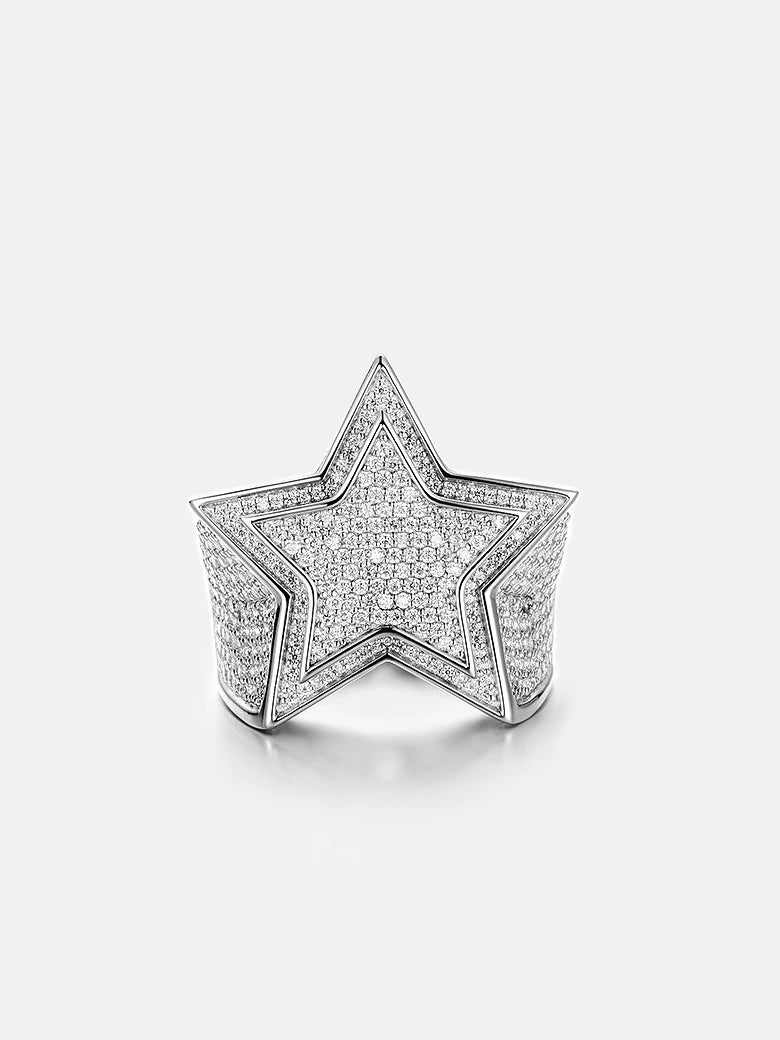 MW Lavish Shinny VVS Moissanite 925 Sterling Silver Star Shape  Ring Hip Hop MW_R1001