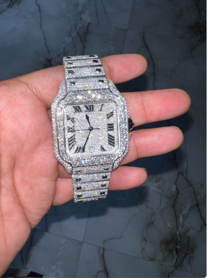 MW Luxury Fully Stylish Automatic Watch iced out Moissanite Hip Hop Movement Studded  Bust Down Square Roman Dial   Iced Out  MW_C1058