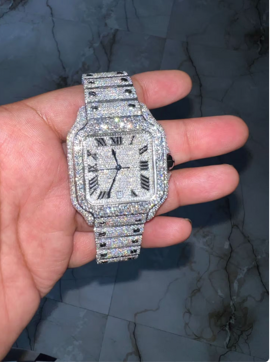 MW Luxury Fully Stylish Automatic Watch iced out Moissanite Hip Hop Movement Studded  Bust Down Square Roman Dial   Iced Out  MW_C1058