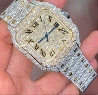 MW Moissanite Automatic Watch Square Roman Dial  Luxury iced out watch  Fully  Stylish  Hip Hop  Movement Studded  Bust Down   Iced Out  MW_C1051