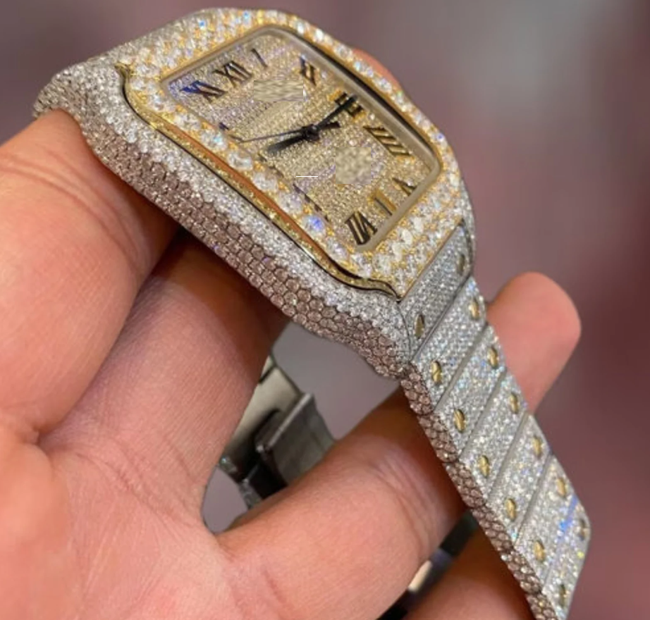 MW Moissanite Automatic Watch Square Roman Dial  Luxury iced out watch  Fully  Stylish  Hip Hop  Movement Studded  Bust Down   Iced Out  MW_C1051