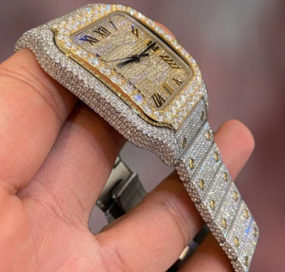 MW Moissanite Automatic Watch Square Roman Dial  Luxury iced out watch  Fully  Stylish  Hip Hop  Movement Studded  Bust Down   Iced Out  MW_C1051