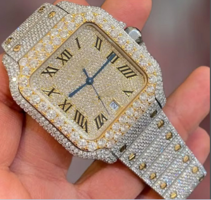 MW Moissanite Automatic Watch Square Roman Dial  Luxury iced out watch  Fully  Stylish  Hip Hop  Movement Studded  Bust Down   Iced Out  MW_C1051