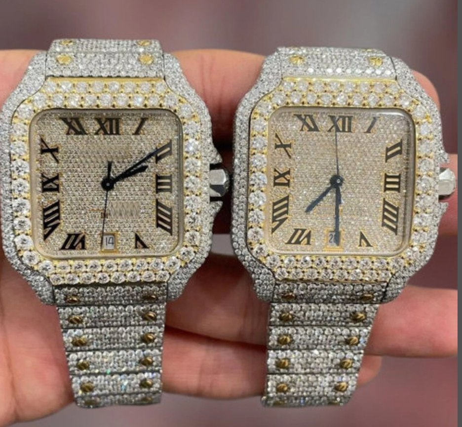 MW Moissanite Automatic Watch Square Roman Dial  Luxury iced out watch  Fully  Stylish  Hip Hop  Movement Studded  Bust Down   Iced Out  MW_C1051