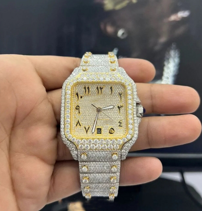 MW Moissanite Luxury Automatic Watch  iced out watch  Square Arabic Dial  Fully  Stylish  Hip Hop  Movement Studded  Bust Down   Iced Out  MW_C1052