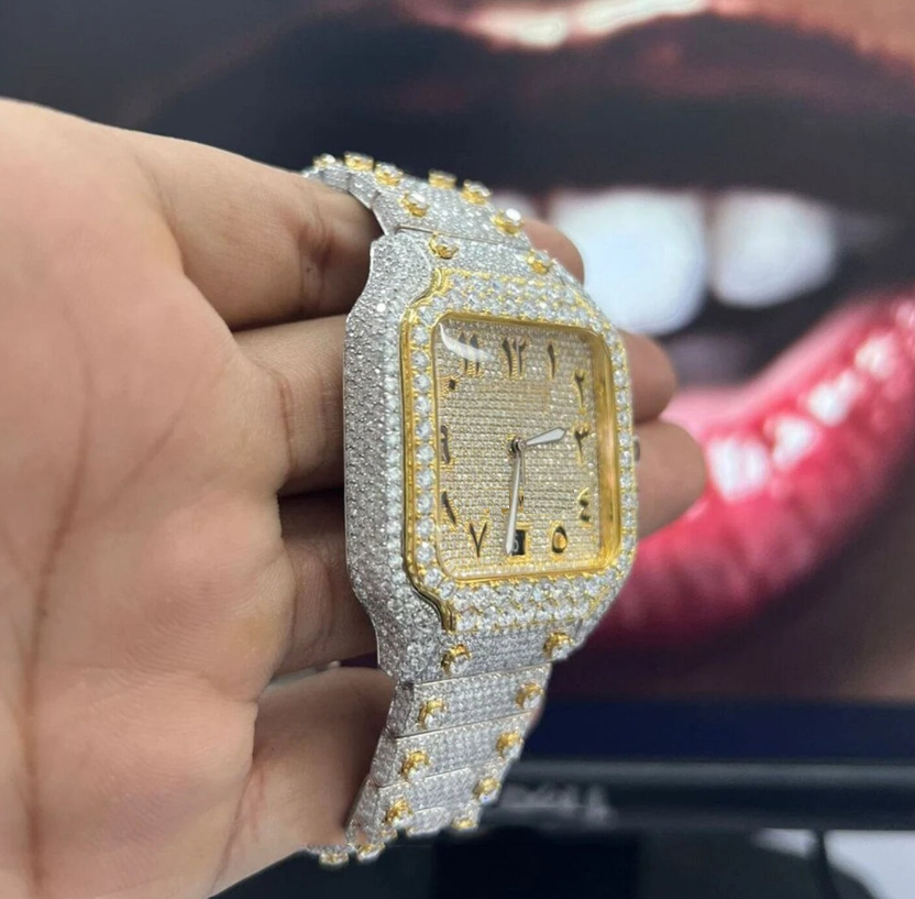 MW Moissanite Luxury Automatic Watch  iced out watch  Square Arabic Dial  Fully  Stylish  Hip Hop  Movement Studded  Bust Down   Iced Out  MW_C1052