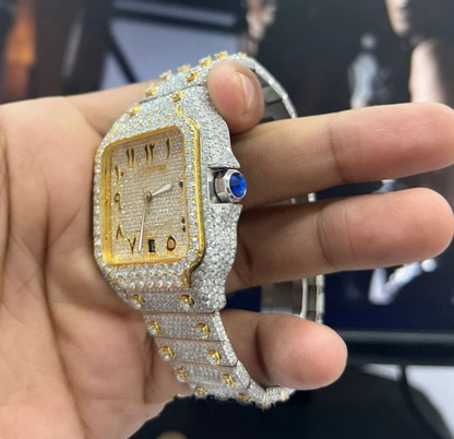 MW Moissanite Luxury Automatic Watch  iced out watch  Square Arabic Dial  Fully  Stylish  Hip Hop  Movement Studded  Bust Down   Iced Out  MW_C1052