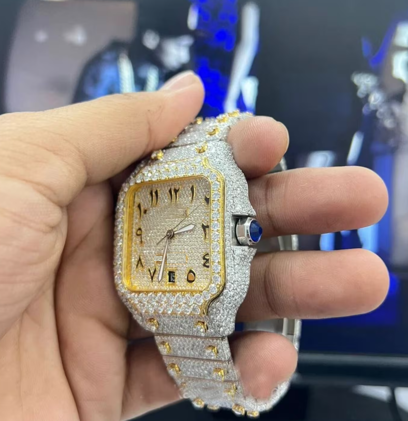 MW Moissanite Luxury Automatic Watch  iced out watch  Square Arabic Dial  Fully  Stylish  Hip Hop  Movement Studded  Bust Down   Iced Out  MW_C1052