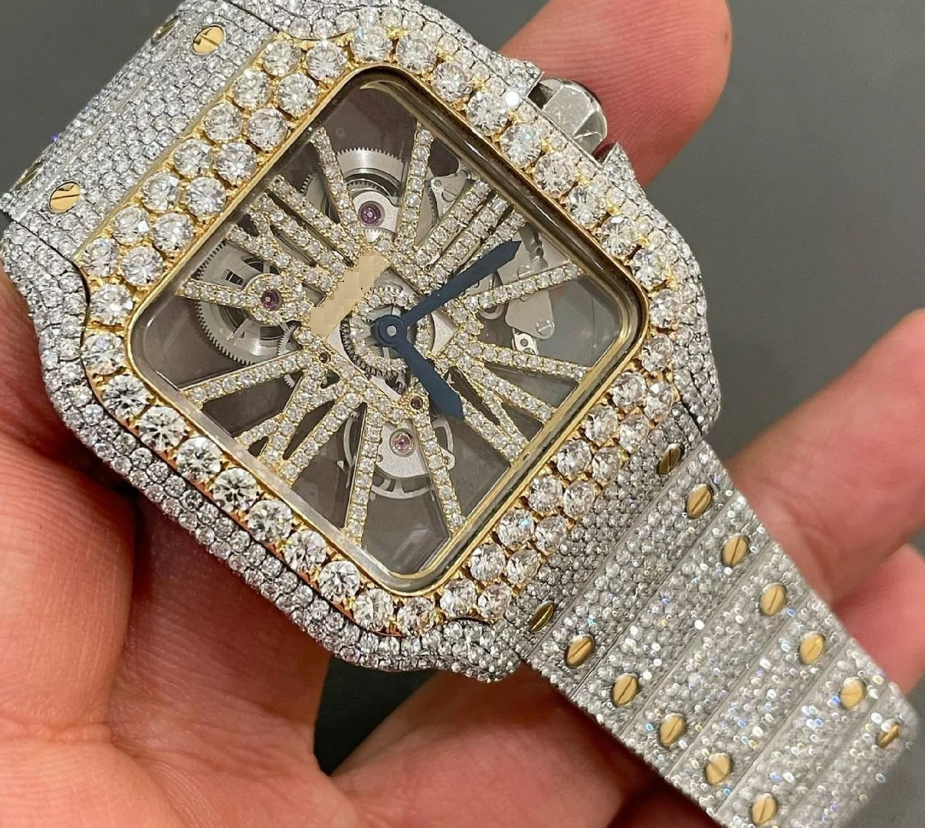 MW Moissanite Luxury Automatic Watch  iced out watch  Square Dial  Fully  Stylish  Hip Hop  Movement Studded  Bust Down   Iced Out  MW_C1053