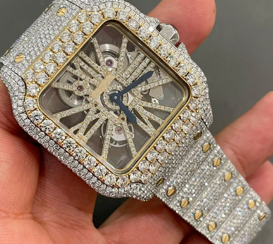 MW Moissanite Luxury Automatic Watch  iced out watch  Square Dial  Fully  Stylish  Hip Hop  Movement Studded  Bust Down   Iced Out  MW_C1053