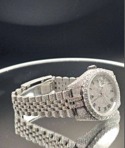 MW  Fully Automatic Round  Dial Watch  Iced Out VVS Diamond Hip Hop Bust Down Watch  Studded Watch Automatic Movement Watch Fully Iced out Watch MW_R1019