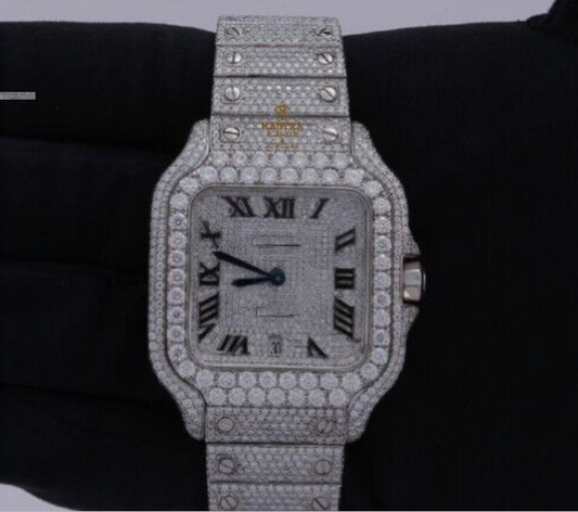 MW Moissanite Luxury iced out watch  Fully  Square Roman Dial  Stylish Automatic   Watch Hip Hop  Movement Studded  Bust Down   Iced Out  MW_C1048