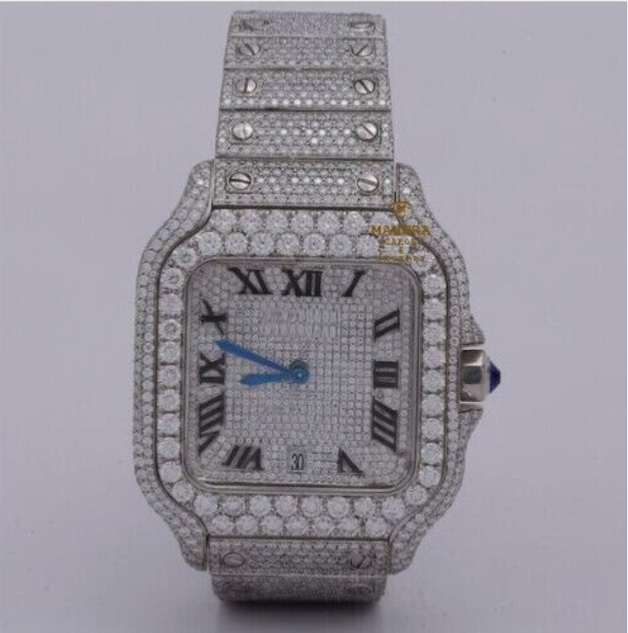 MW Moissanite Luxury iced out watch  Fully  Square Roman Dial  Stylish Automatic   Watch Hip Hop  Movement Studded  Bust Down   Iced Out  MW_C1048