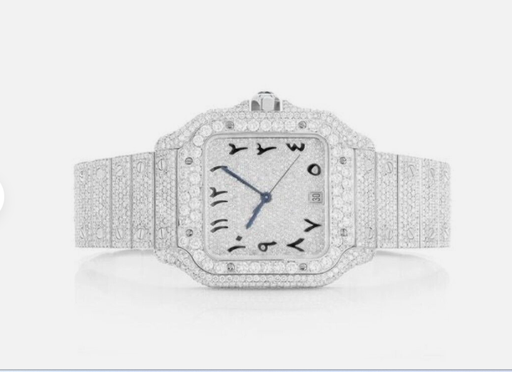 MW Moissanite  Square Arabic Dial  Luxury iced out watch  Fully  Stylish Automatic   Watch Hip Hop  Movement Studded  Bust Down   Iced Out  MW_C1049