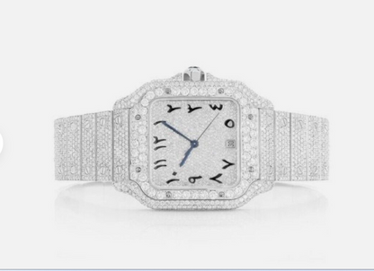 MW Moissanite  Square Arabic Dial  Luxury iced out watch  Fully  Stylish Automatic   Watch Hip Hop  Movement Studded  Bust Down   Iced Out  MW_C1049