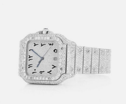 MW Moissanite  Square Arabic Dial  Luxury iced out watch  Fully  Stylish Automatic   Watch Hip Hop  Movement Studded  Bust Down   Iced Out  MW_C1049