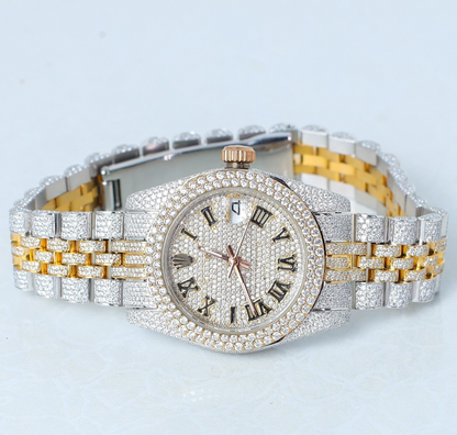 MW  Fully Automatic Round  Dial Watch  Iced Out VVS Diamond Hip Hop Bust Down Watch  Studded Watch Automatic Movement Watch Fully Iced out Watch MW_R1018